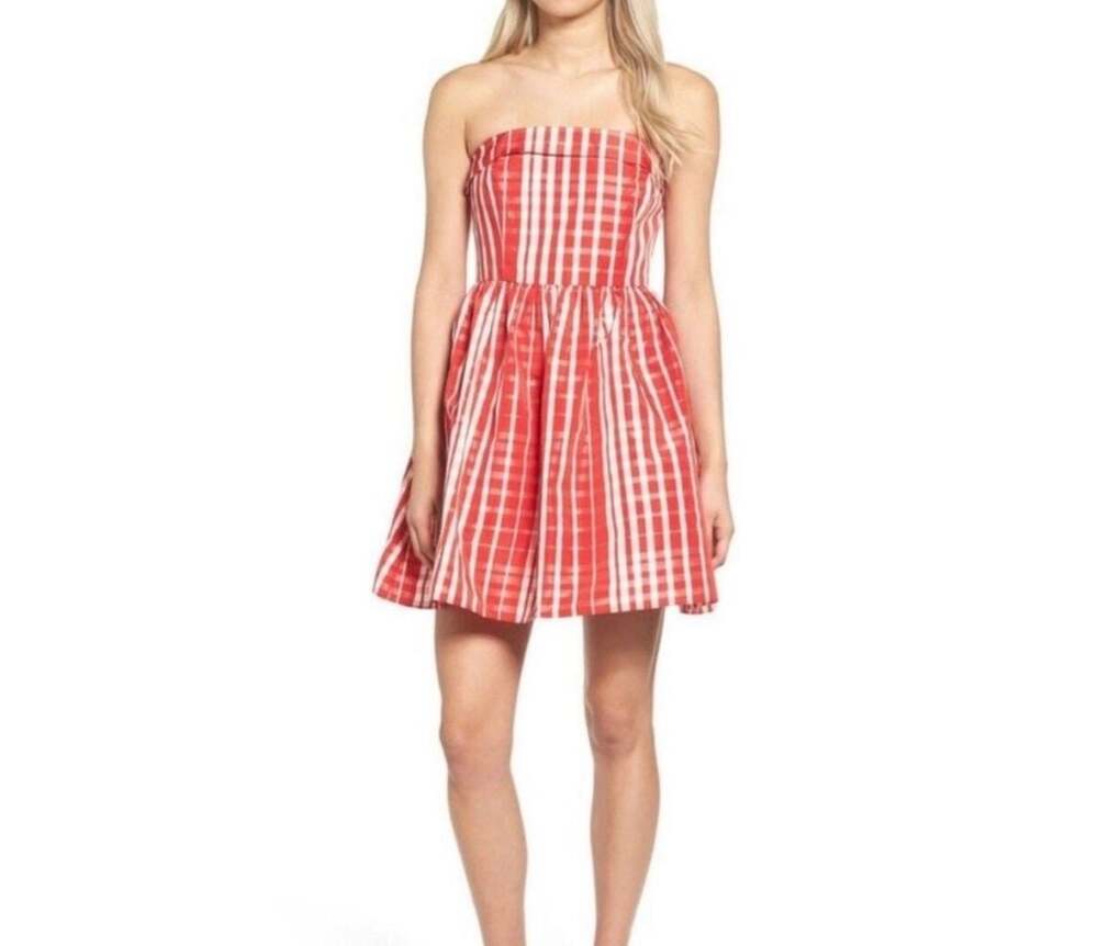 Vineyard Vines Red and White Gingham Strapless Mini Dress